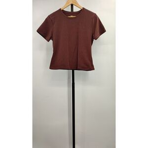 Quince Brown Organic Cotton Short Sleeve Women's Top Large NWT